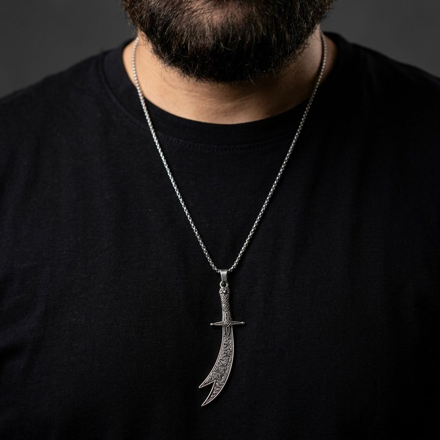 La-Fateh Illa Ali Zulfiqar Sword  Pendant Necklace