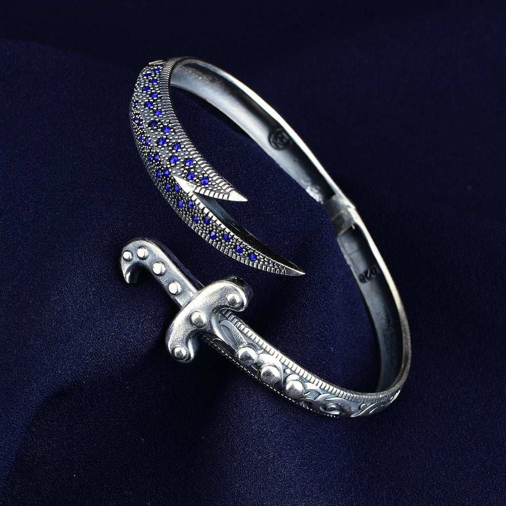 Silver Handmade Sapphire Stone Sword Bracelet