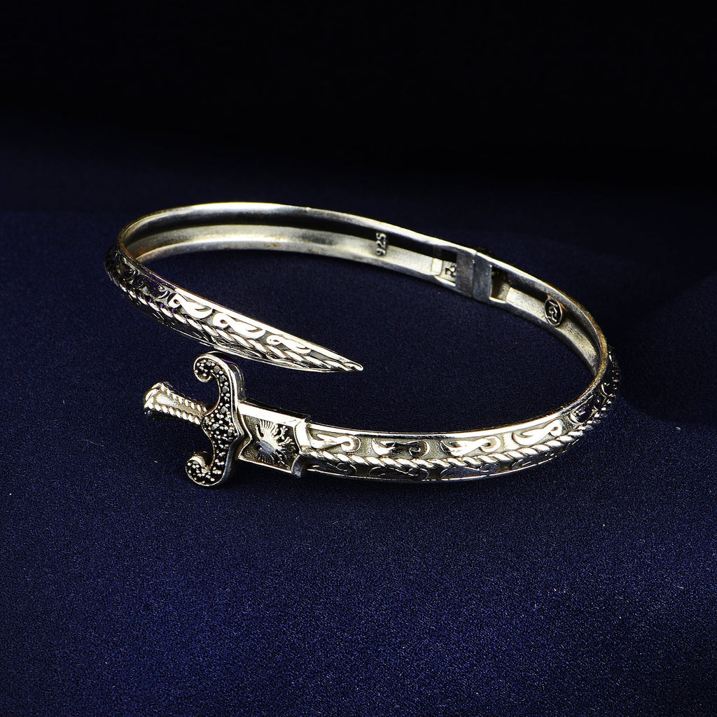 Silver Black Stone Sword Bracelet