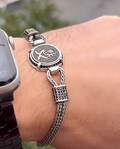 Silver Ali Zulfiqar Bracelet, 925 Curb Chain Men Bracelet, Engraved Chain Bracelet, Sword Zulfiqar Bracelet, Gift For Men
