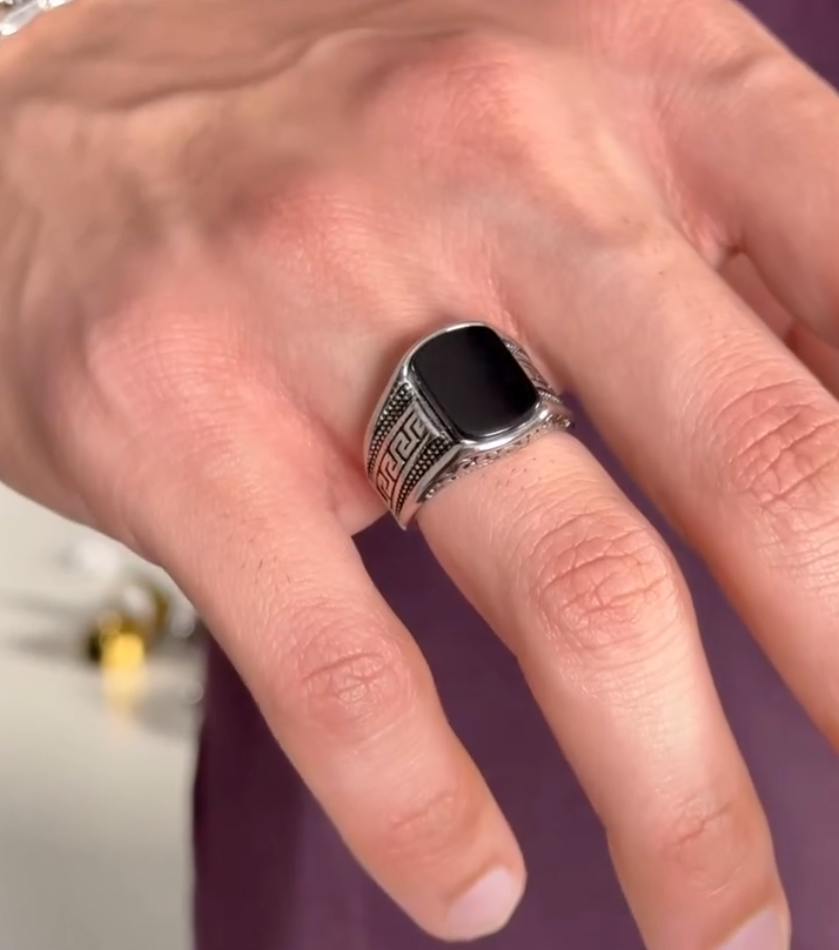 Turkish style Italian Ring Black stone model for Boys and Men Most demanding article