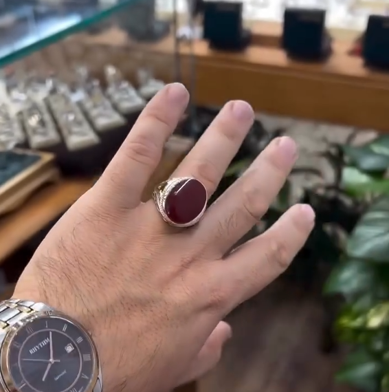 Natural Agate (Aqeeq) 15+ct Silver Ring Most Demand