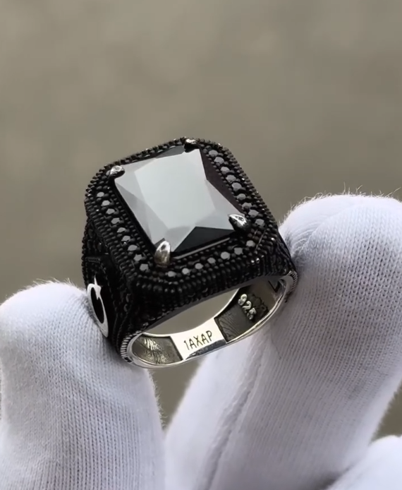 Zulfiqar Black Diamand Men's Ring, 925 Sterling Silver, VIP Ring