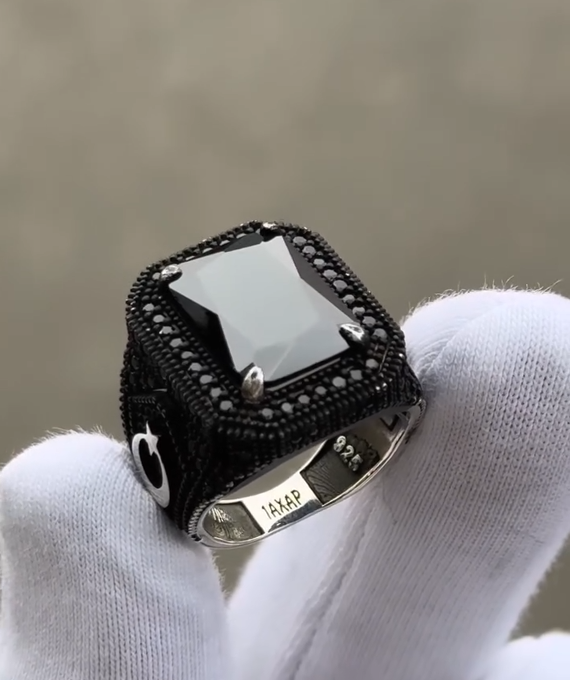 Zulfiqar Black Diamand Men's Ring, 925 Sterling Silver, VIP Ring