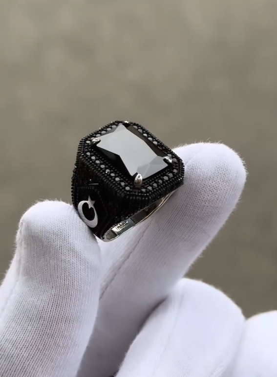 Zulfiqar Black Diamand Men's Ring, 925 Sterling Silver, VIP Ring