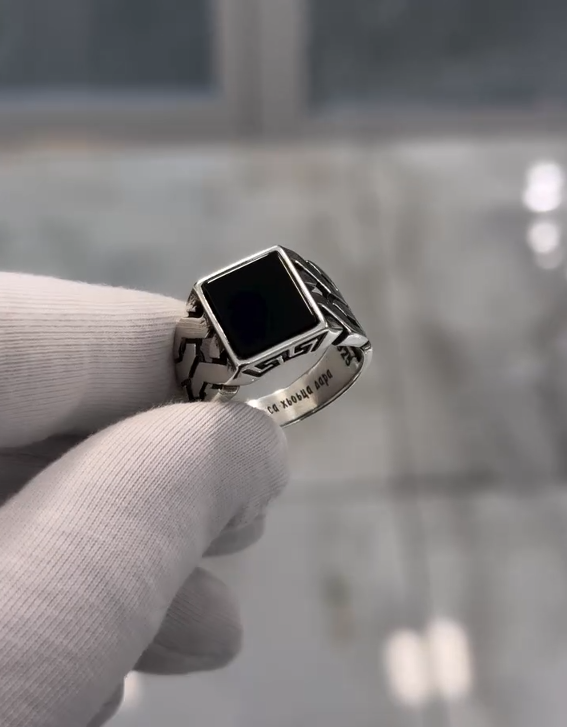 Sterling Silver Ring for Men with Square Onyx Stone VIP Ring