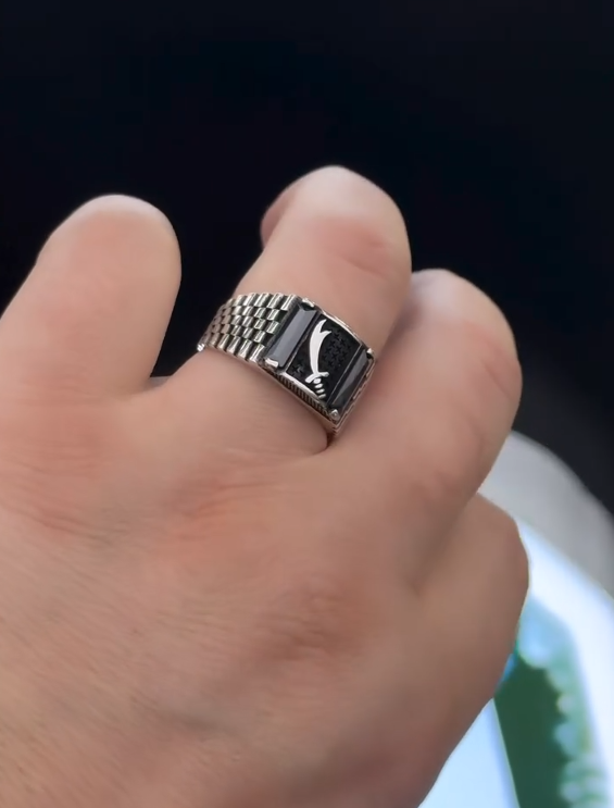 Sterling Silver SWORD Ring for Men with Square Onyx Stone VIP Ring