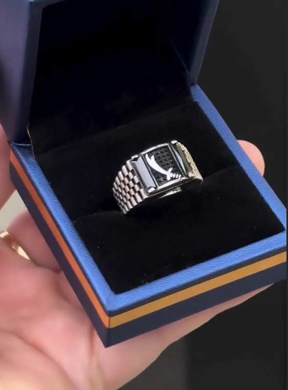 Sterling Silver SWORD Ring for Men with Square Onyx Stone VIP Ring